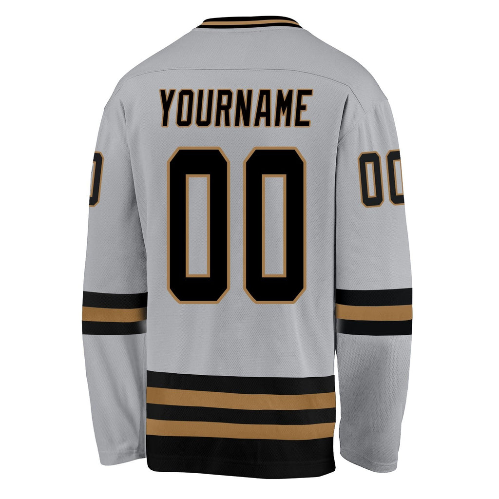 Custom Gray Black-Old Gold Hockey Jersey photo 3