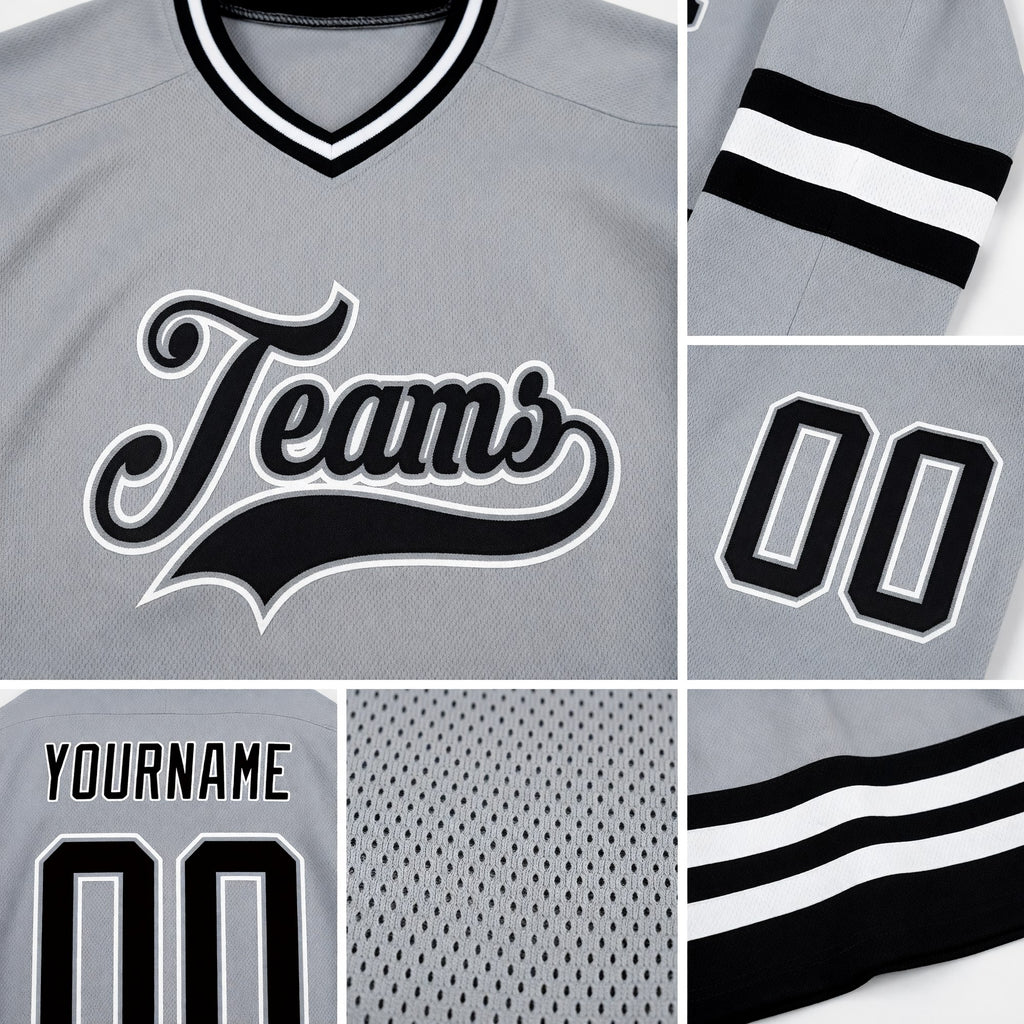 Custom Gray Black-White Hockey Jersey detail