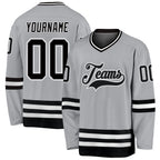 Custom Gray Black-White Hockey Jersey photo 1