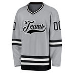 Custom Gray Black-White Hockey Jersey photo 2