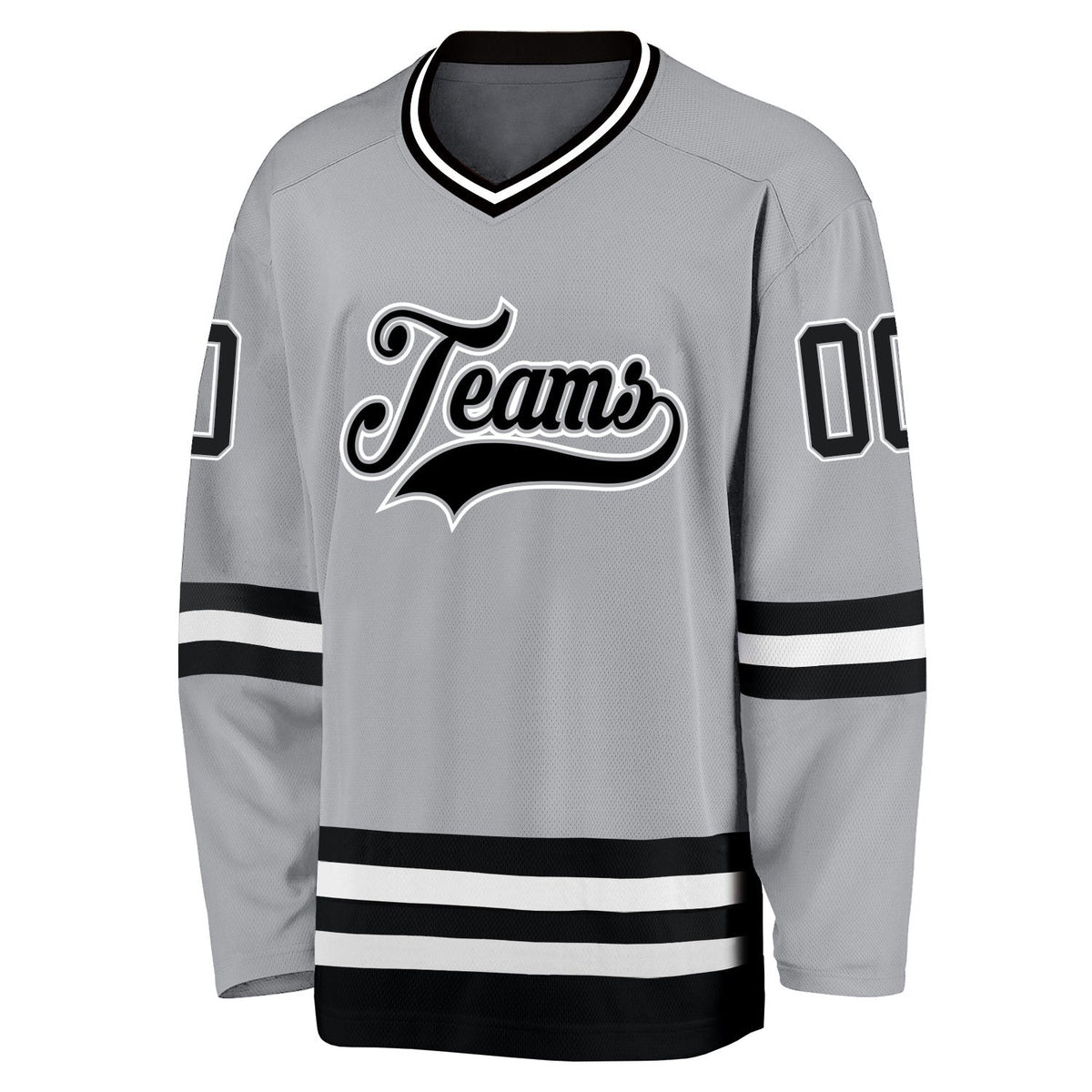 Custom Gray Black-White Hockey Jersey photo 2