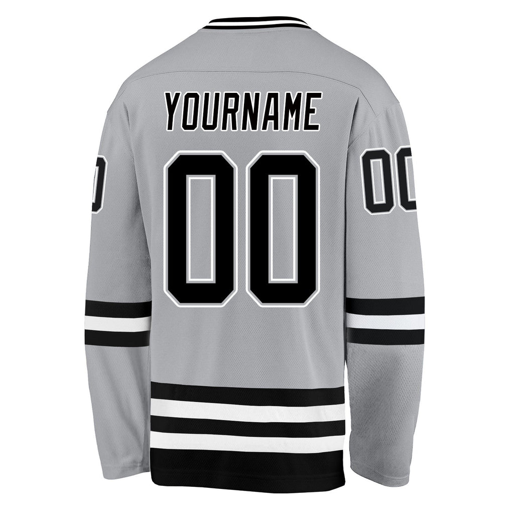 Custom Gray Black-White Hockey Jersey photo 3