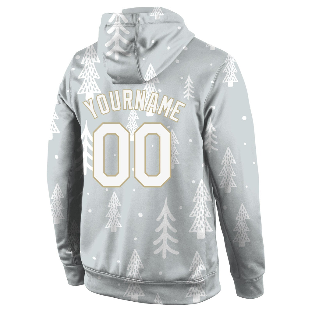 Custom Stitched Gray White-Old Gold Christmas 3D Sports Pullover Sweatshirt Hoodie photo 3