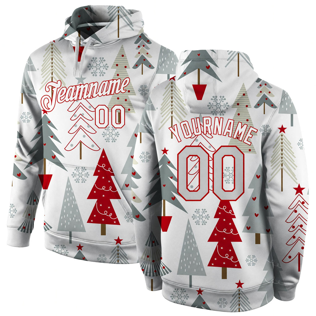 Custom Stitched Gray White-Red Christmas 3D Sports Pullover Sweatshirt Hoodie