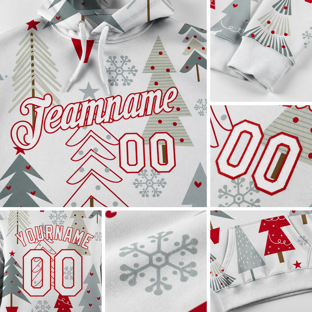 Custom Stitched Gray White-Red Christmas 3D Sports Pullover Sweatshirt Hoodie detail