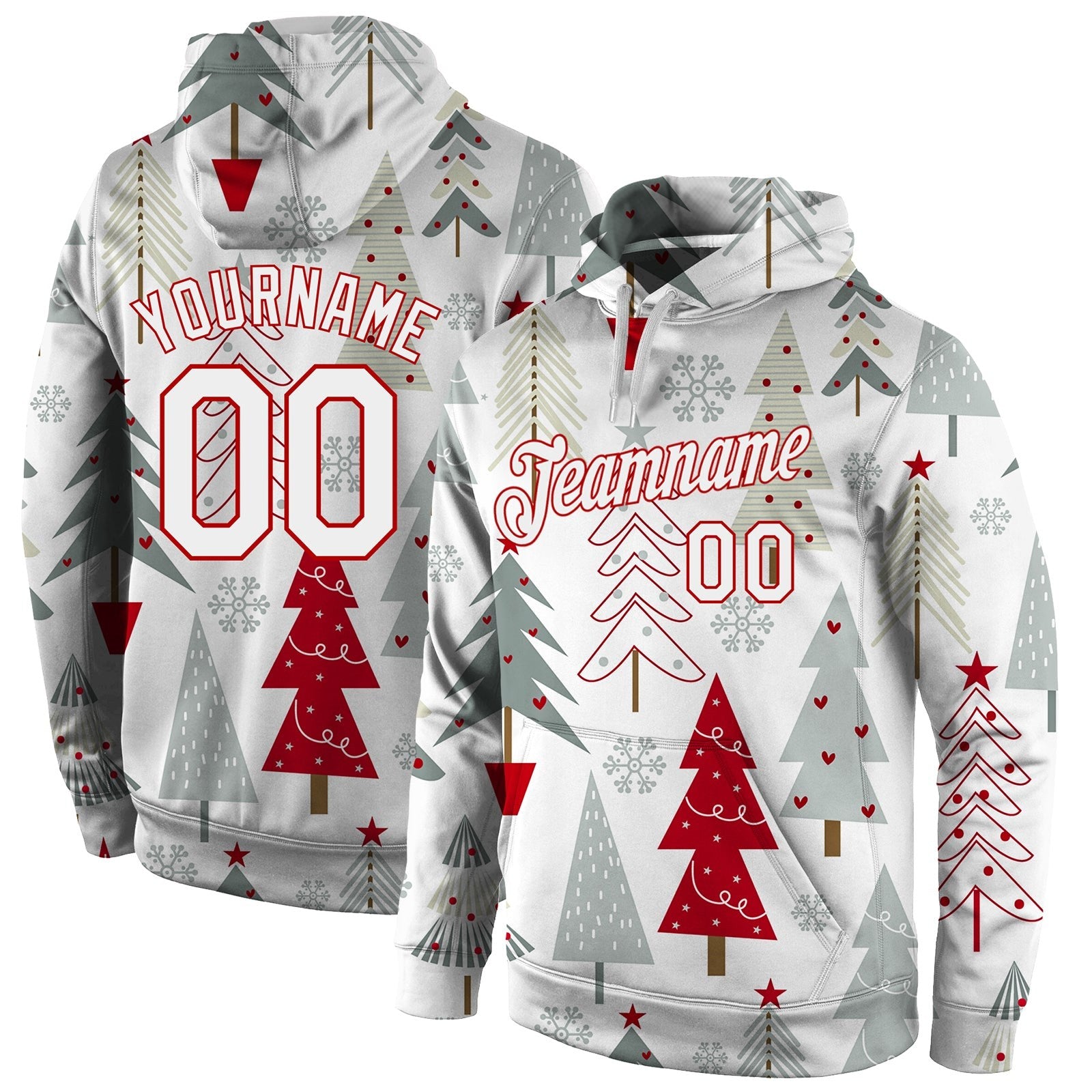 Custom Stitched Gray White-Red Christmas 3D Sports Pullover Sweatshirt Hoodie photo 1