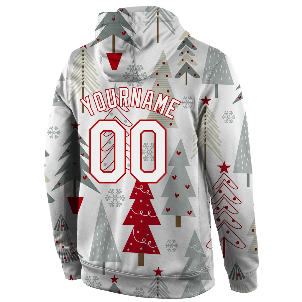 Custom Stitched Gray White-Red Christmas 3D Sports Pullover Sweatshirt Hoodie photo 3