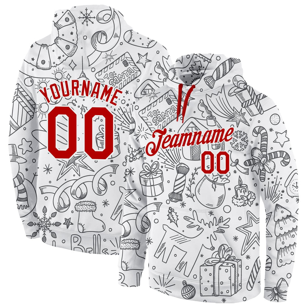 Custom Stitched White Red-White Christmas 3D Sports Pullover Sweatshirt Hoodie photo 1