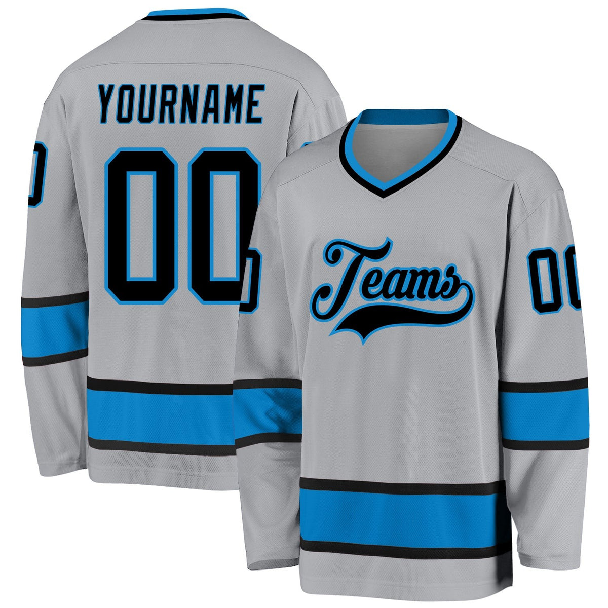Custom Gray Black-Blue Hockey Jersey photo 1
