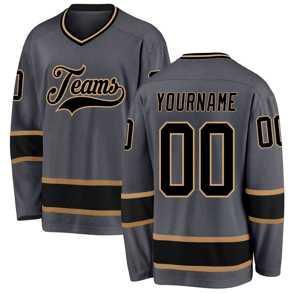 Custom Steel Gray Black-Old Gold Hockey Jersey