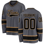 Custom Steel Gray Black-Old Gold Hockey Jersey