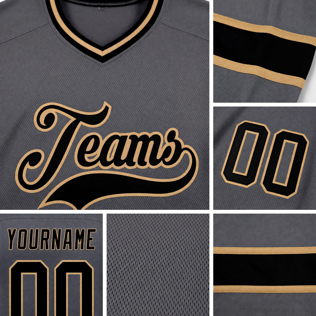 Custom Steel Gray Black-Old Gold Hockey Jersey detail