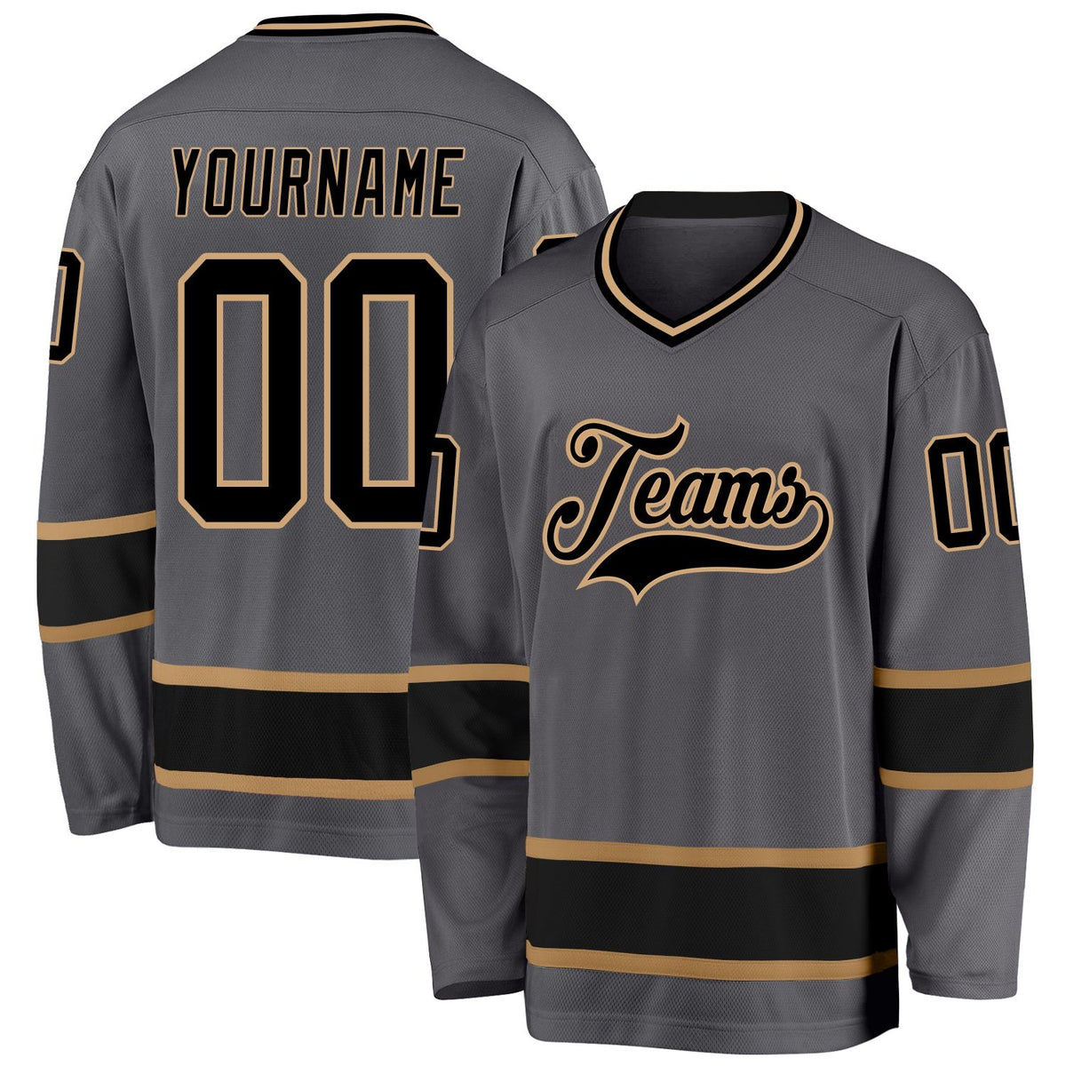 Custom Steel Gray Black-Old Gold Hockey Jersey photo 1