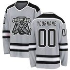 Custom Gray Black-White Hockey Jersey