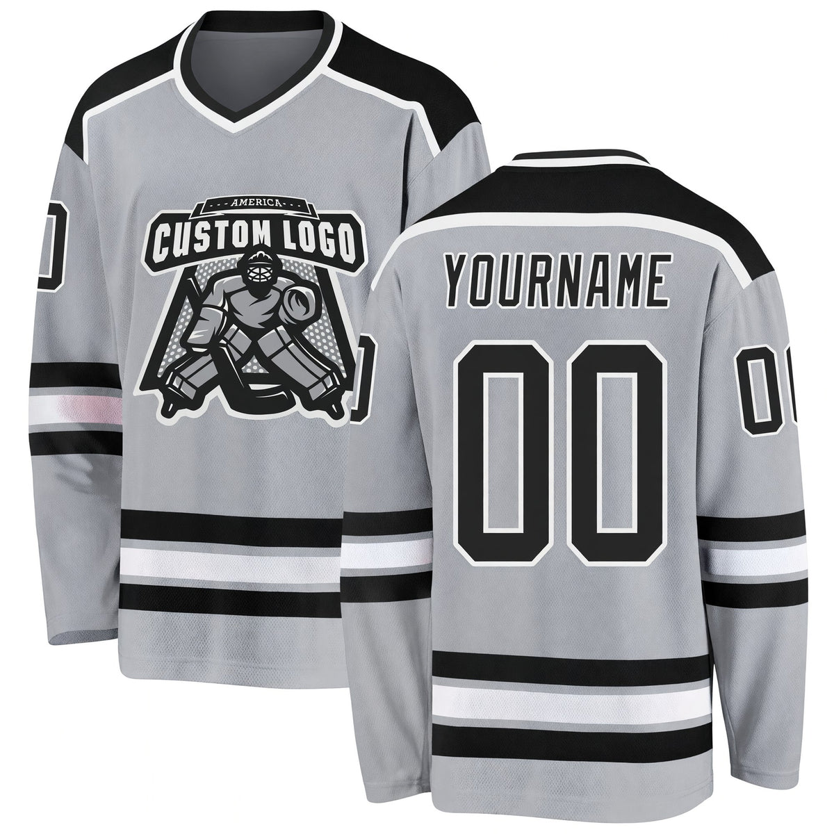 Custom Gray Black-White Hockey Jersey