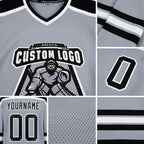 Custom Gray Black-White Hockey Jersey detail