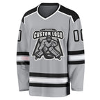 Custom Gray Black-White Hockey Jersey photo 2