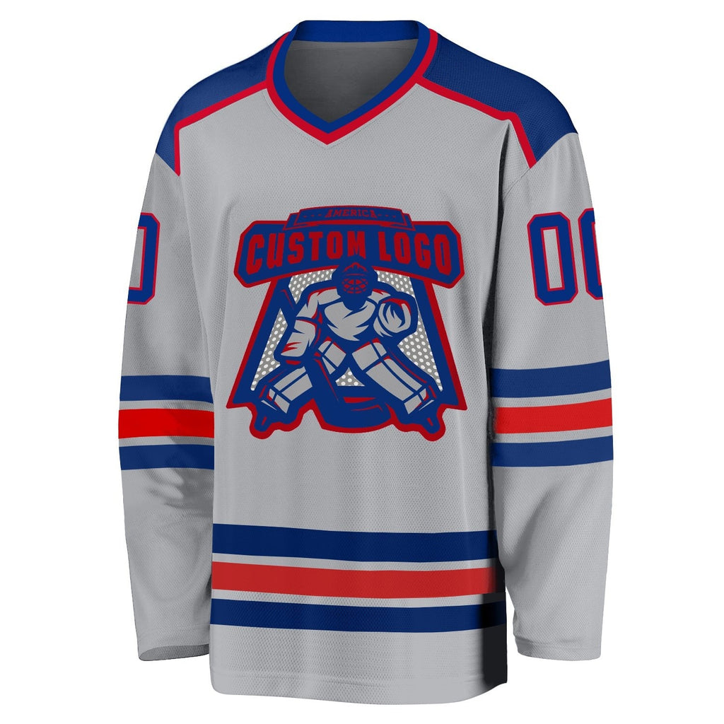 Custom Gray Royal-Red Hockey Jersey photo 2