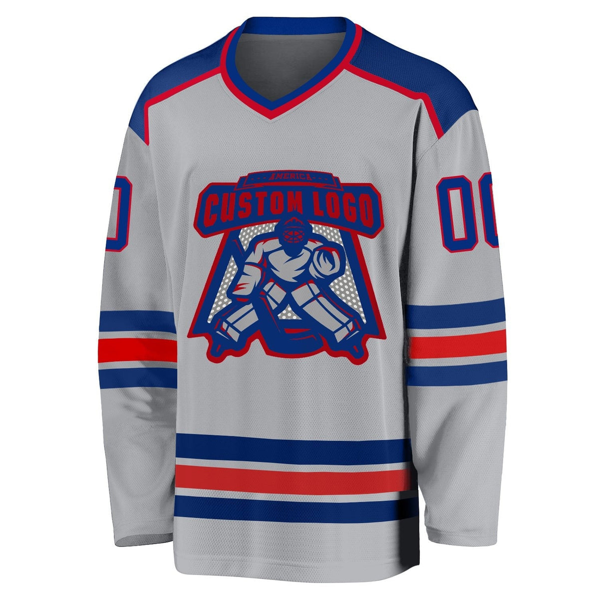 Custom Gray Royal-Red Hockey Jersey photo 2