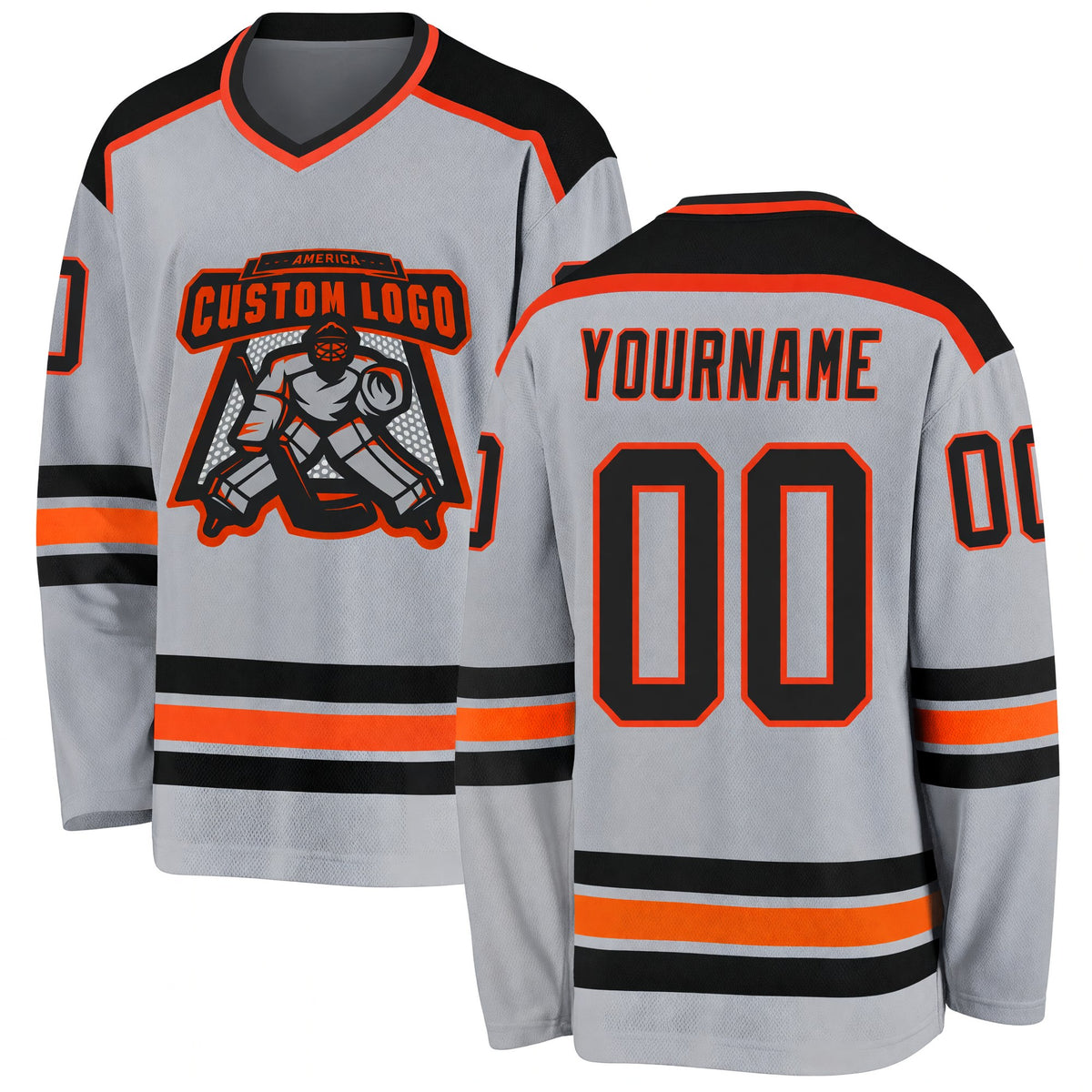 Custom Gray Black-Orange Hockey Jersey