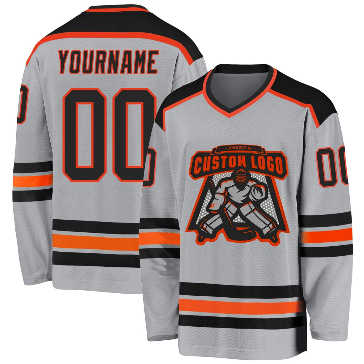 Custom Gray Black-Orange Hockey Jersey photo 1