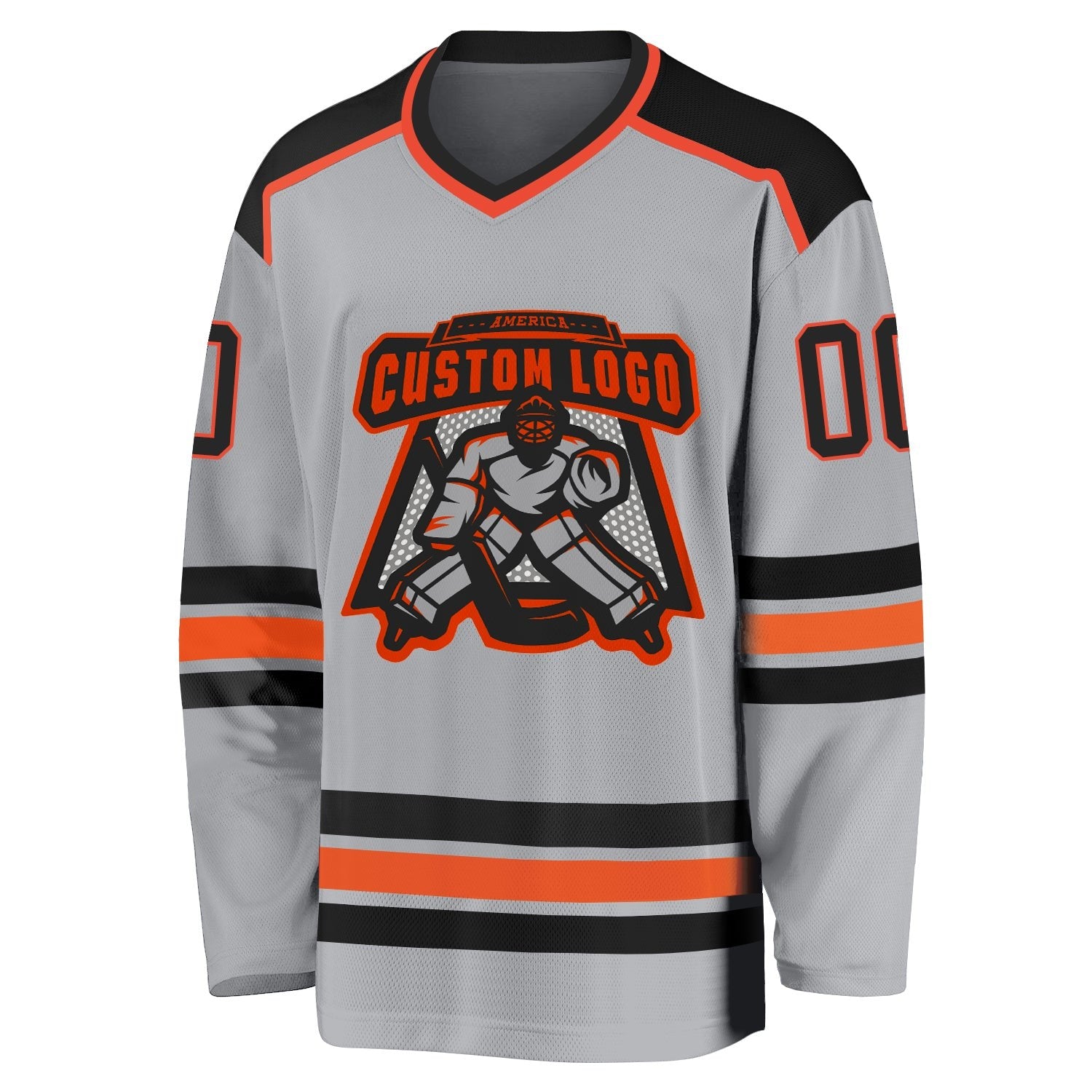 Custom Gray Black-Orange Hockey Jersey photo 2