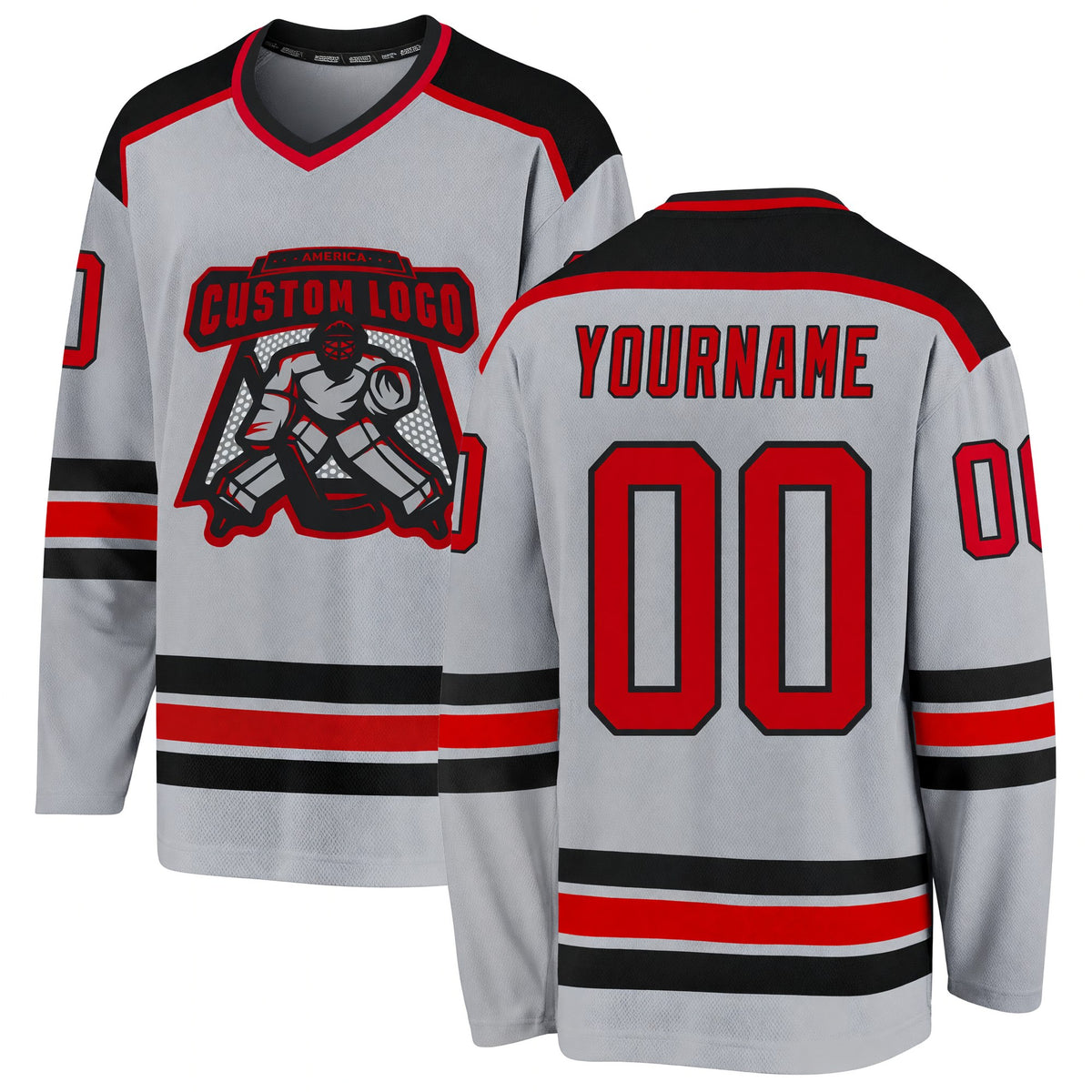 Custom Gray Red-Black Hockey Jersey