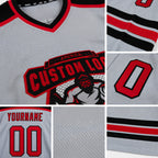 Custom Gray Red-Black Hockey Jersey detail