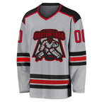 Custom Gray Red-Black Hockey Jersey photo 2