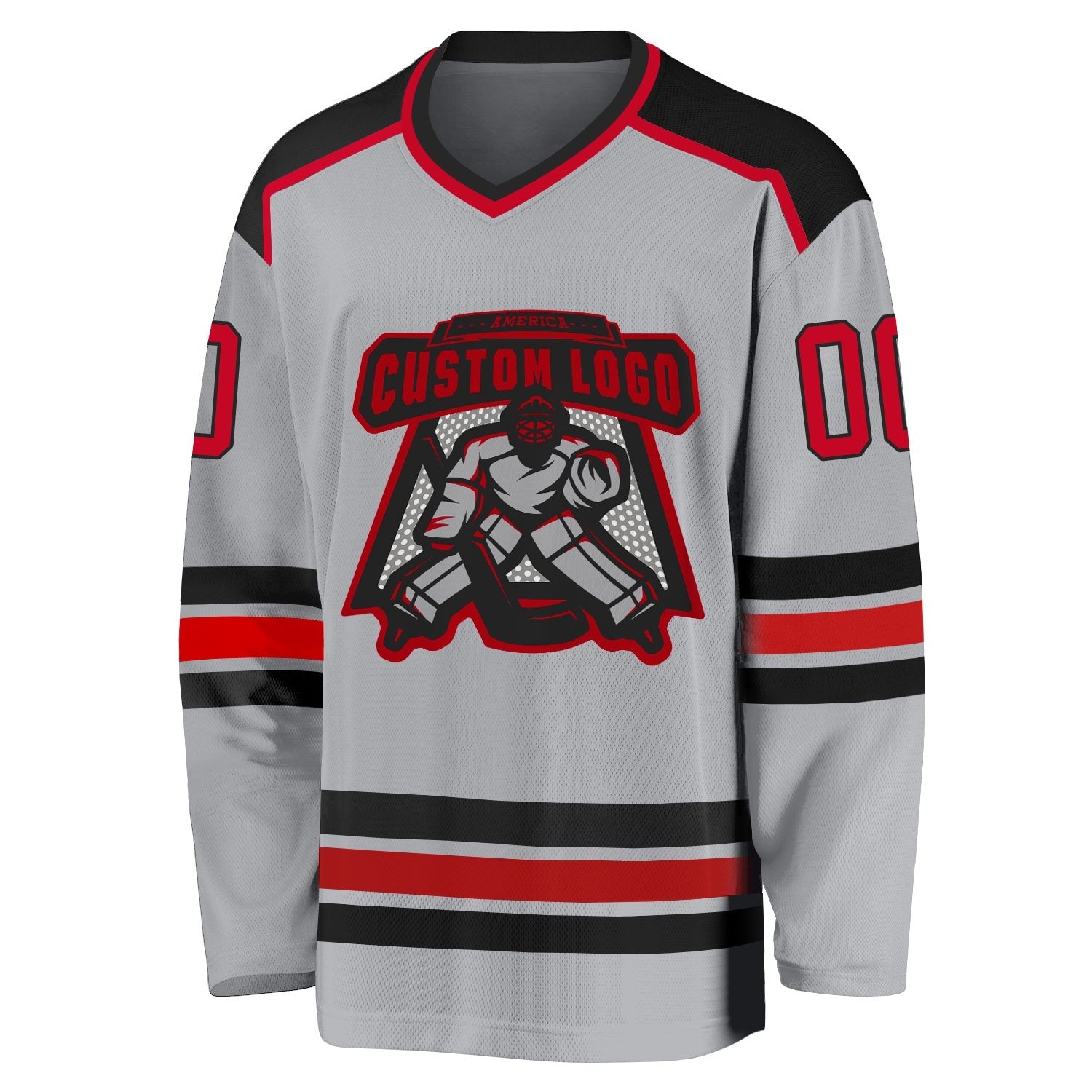 Custom Gray Red-Black Hockey Jersey photo 2