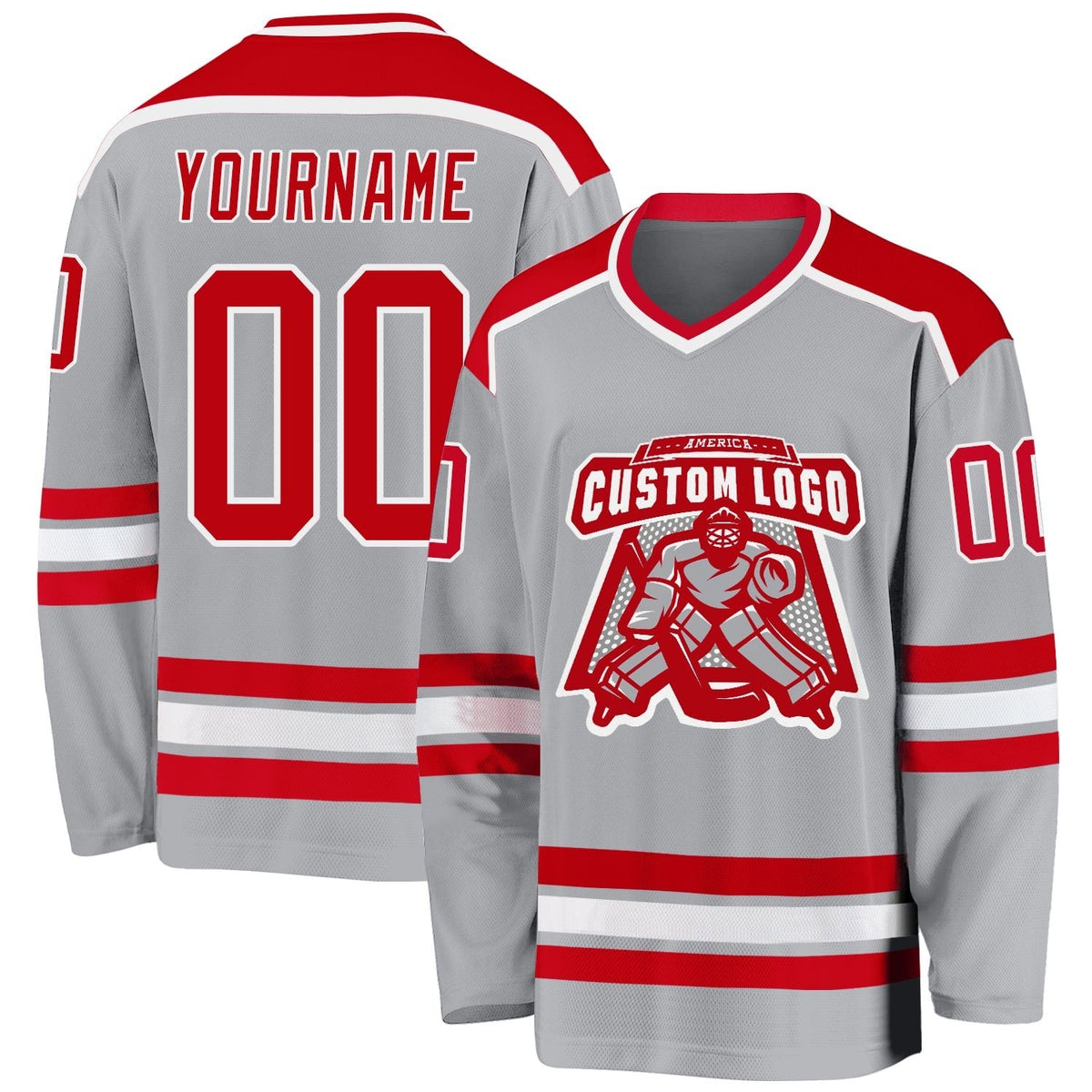 Custom Gray Red-White Hockey Jersey