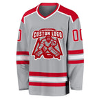 Custom Gray Red-White Hockey Jersey photo 2