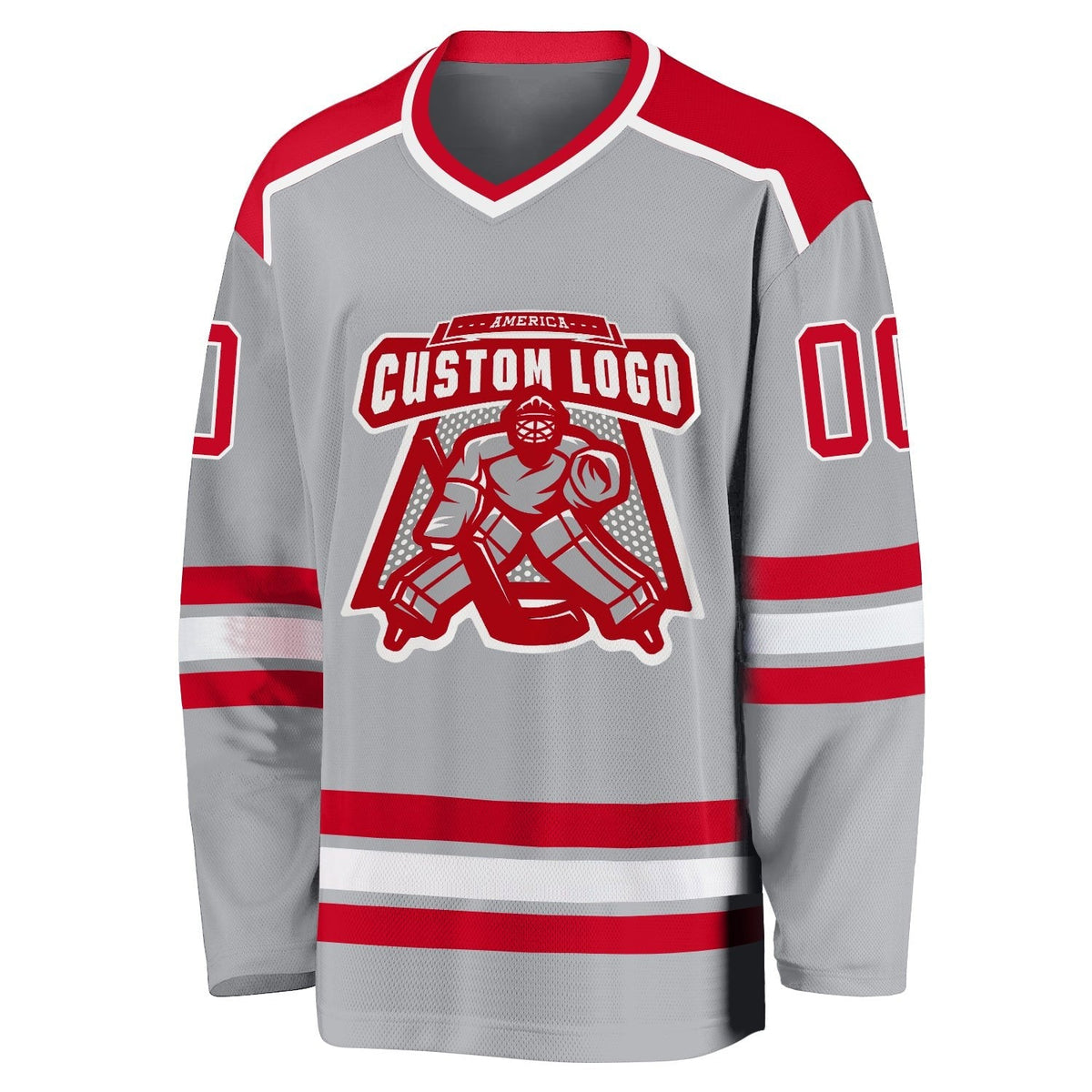Custom Gray Red-White Hockey Jersey photo 2