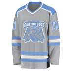 Custom Gray Light Blue-White Hockey Jersey photo 2