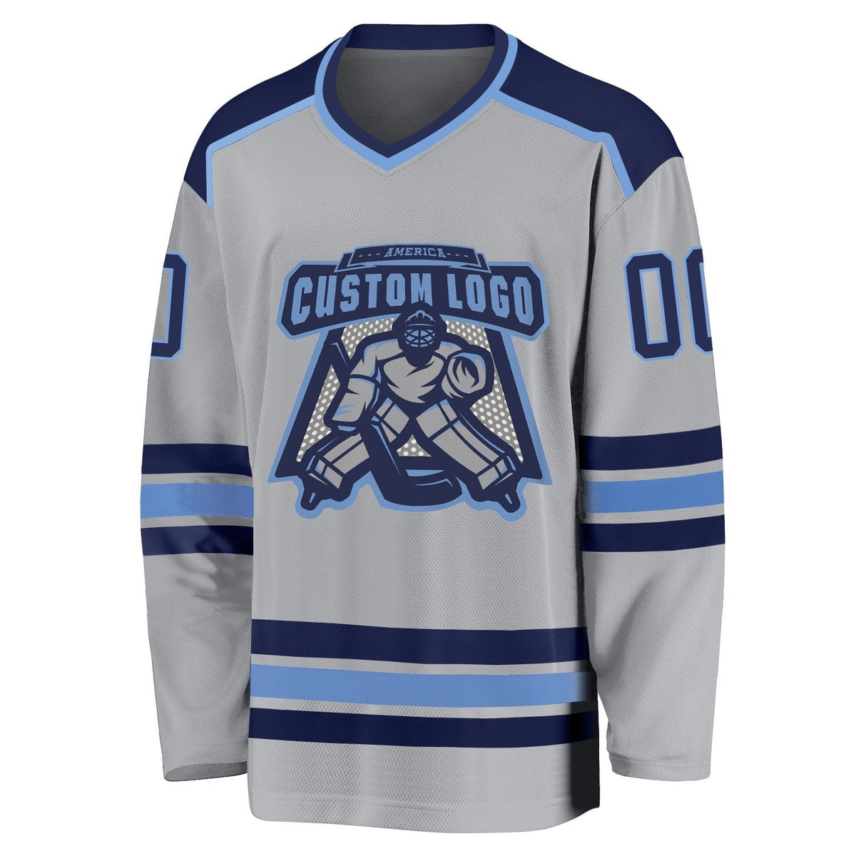 Custom Gray Navy-Light Blue Hockey Jersey photo 2