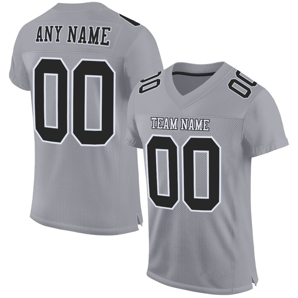Custom Gray Black-White Mesh Authentic Football Jersey photo 1