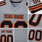 Custom Gray Black-Orange Mesh Authentic Football Jersey detail