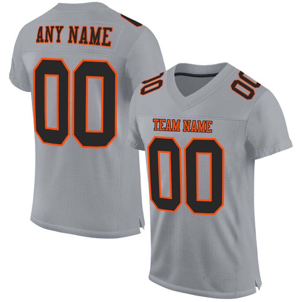 Custom Gray Black-Orange Mesh Authentic Football Jersey photo 1