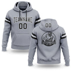 Custom Stitched Gray Black-White Football Pullover Sweatshirt Hoodie