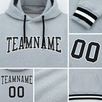 Custom Stitched Gray Black-White Football Pullover Sweatshirt Hoodie detail