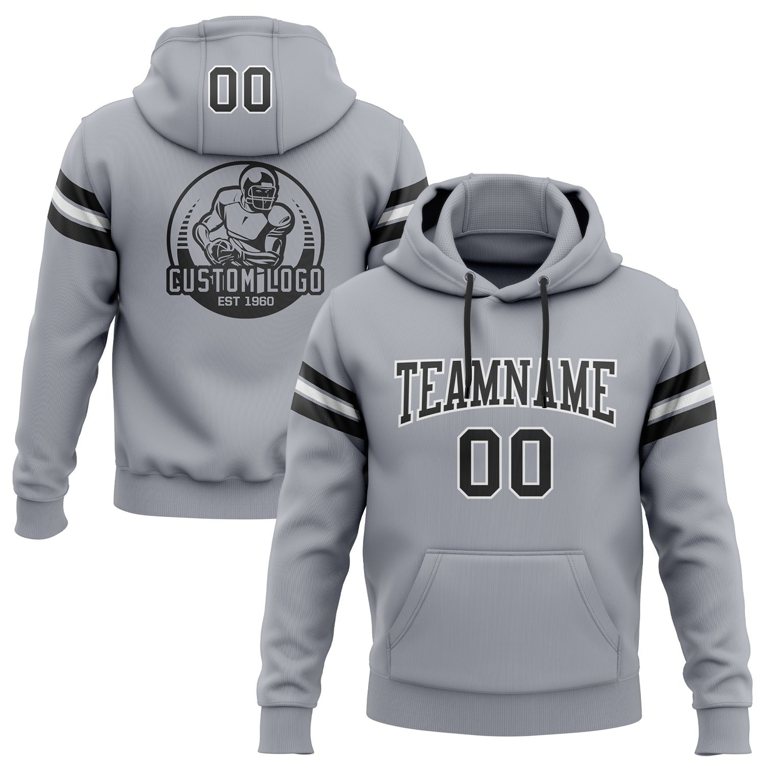 Custom Stitched Gray Black-White Football Pullover Sweatshirt Hoodie photo 1