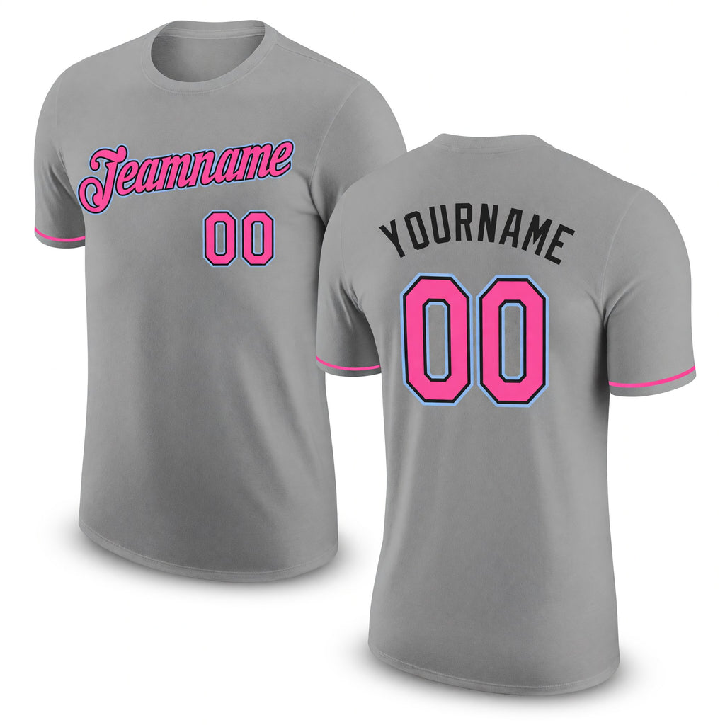 Custom Gray Pink Black-Light Blue Performance T-Shirt
