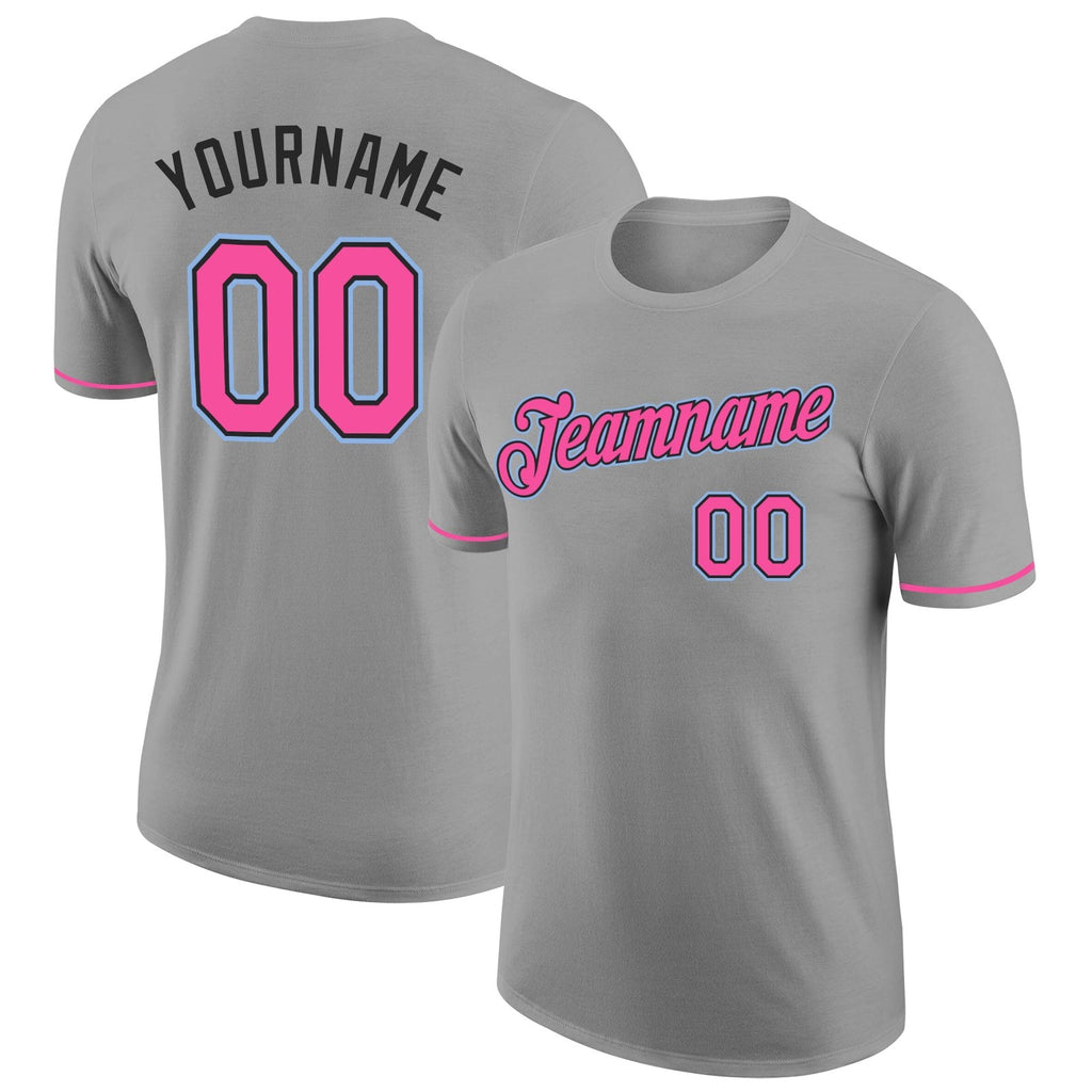 Custom Gray Pink Black-Light Blue Performance T-Shirt photo 1