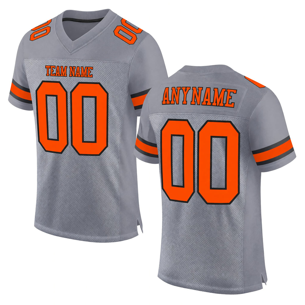 Custom Gray Orange-Black Mesh Authentic Football Jersey