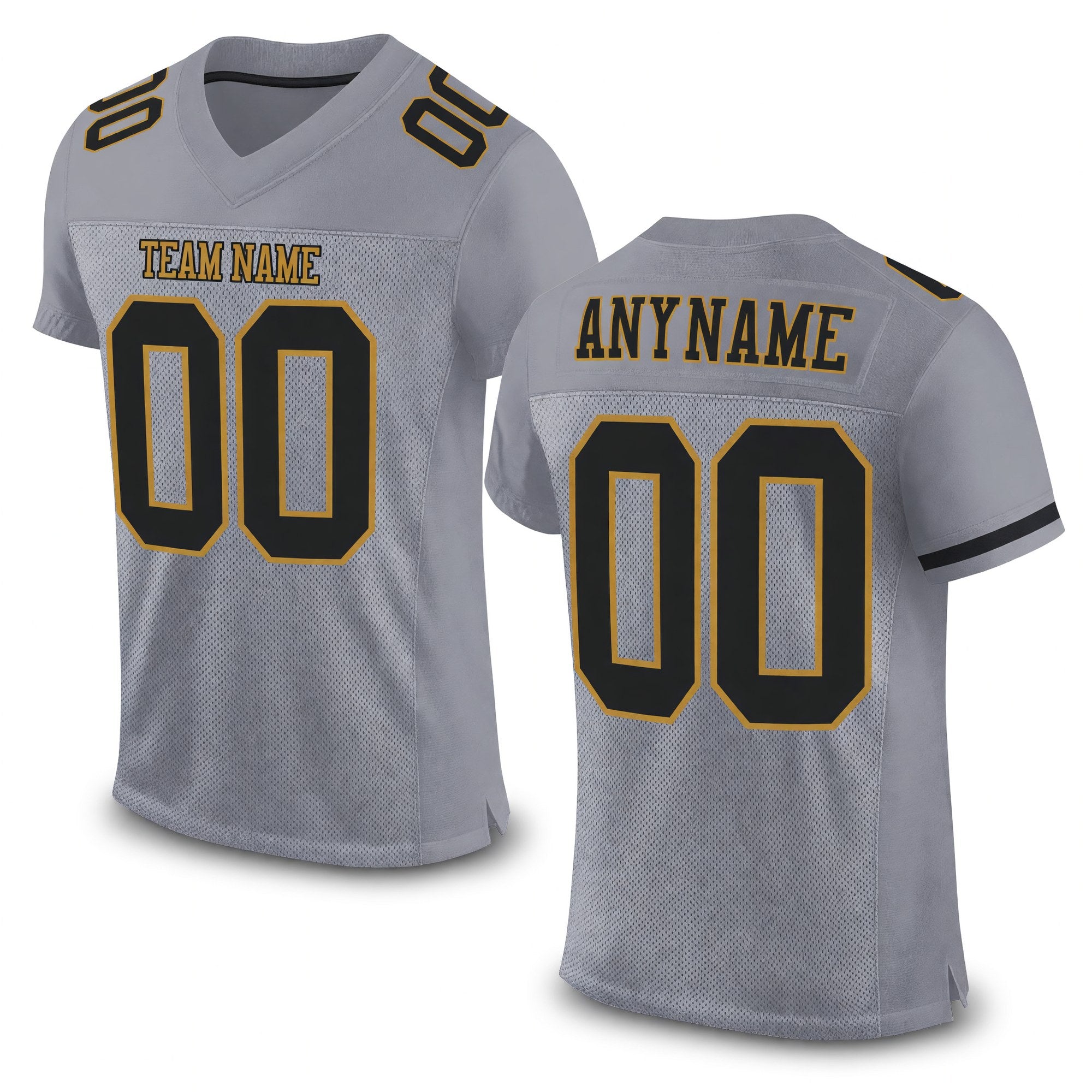 Custom Gray Black-Old Gold Mesh Authentic Football Jersey