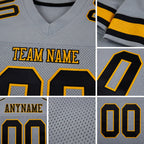 Custom Gray Black-Old Gold Mesh Authentic Football Jersey detail