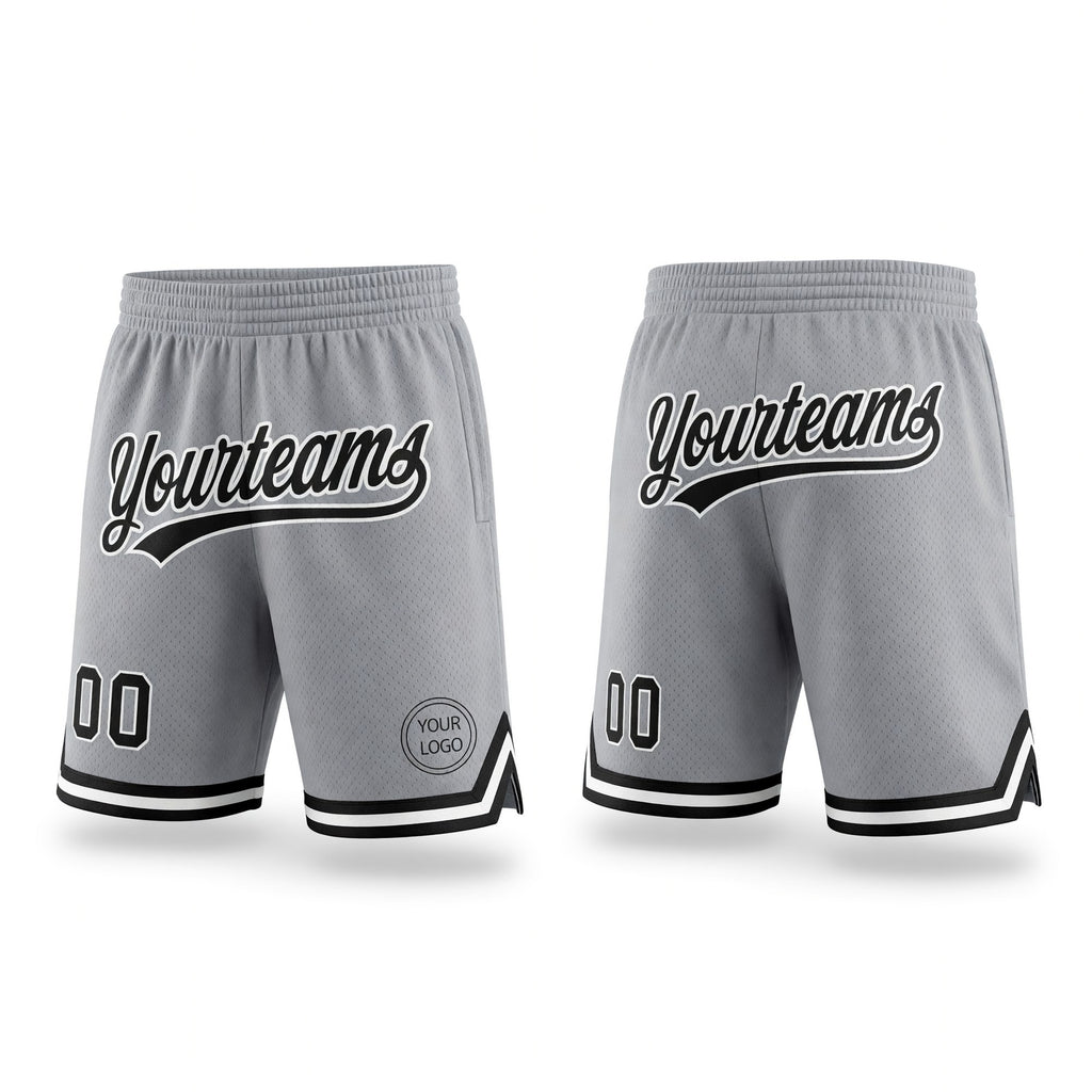 Custom Gray Black-White Authentic Throwback Basketball Shorts