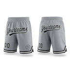 Custom Gray Black-White Authentic Throwback Basketball Shorts