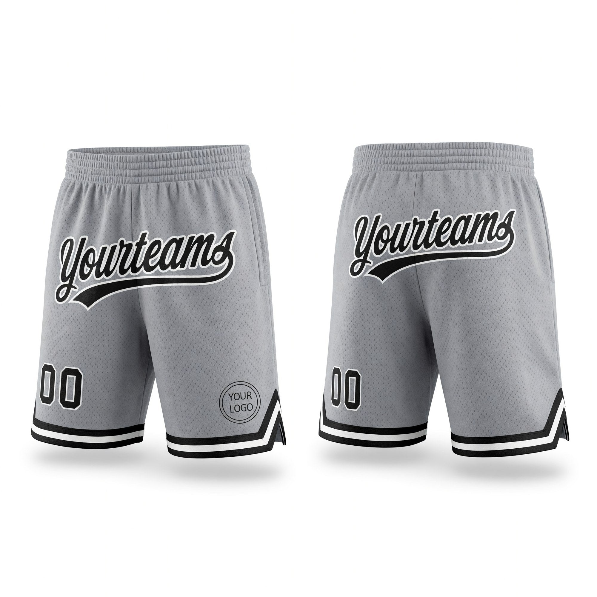Custom Gray Black-White Authentic Throwback Basketball Shorts