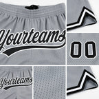 Custom Gray Black-White Authentic Throwback Basketball Shorts detail